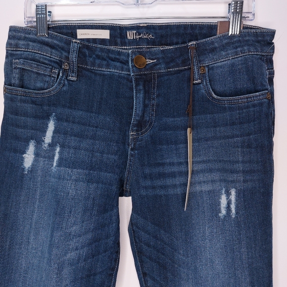 KUT from the Kloth Cameron Straight Leg Jean Dark Wash Distressed Womens Size 8 - Picture 4 of 12